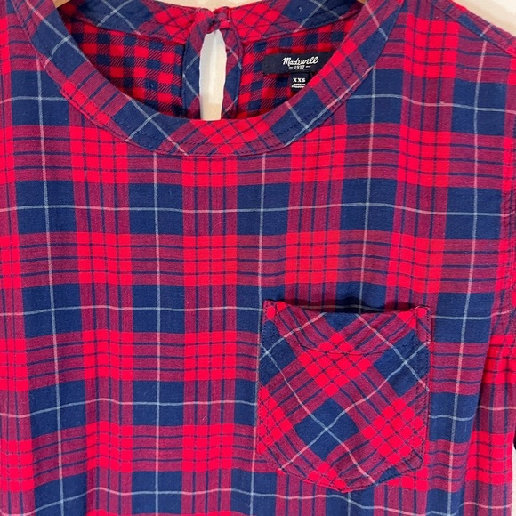 MADEWELL EDINA RED BLUE PLAID SHIRT SHIFT DRESS FLANNEL COTTON SIZE XXS - Picture 5 of 11